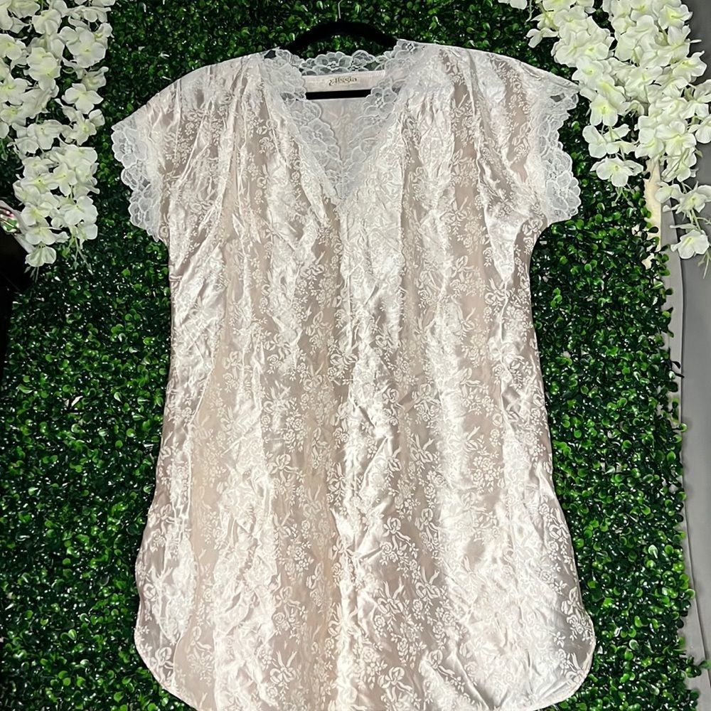 Elissia Vintage Night Slip Gown Pink with White Lace Medium
